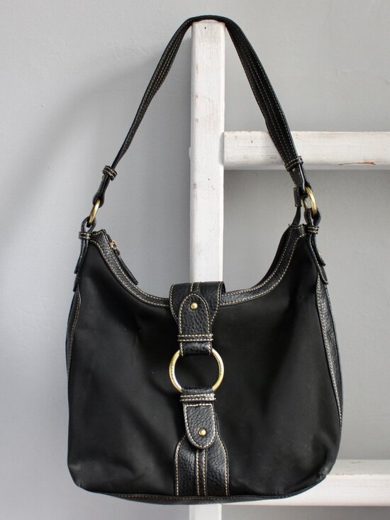 Chaps Handbags - Chaps by Ralph Lauren VTG Y2K Leather Hobo Shoulder Bag Black Zipper Flap Snap